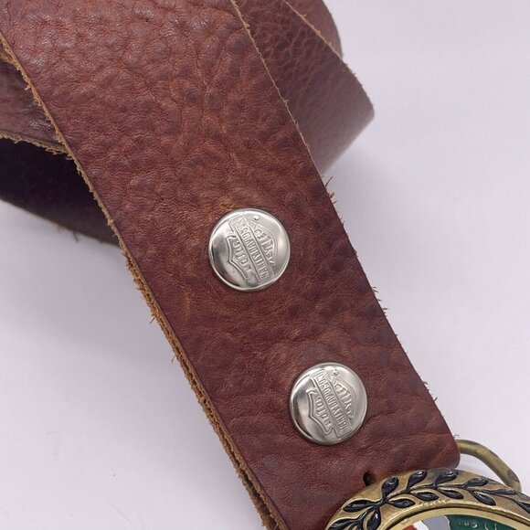 Harley Davidson Men's Enamel Buckle Brown Leather Belt End to End 50 in Size 8 - Picture 4 of 8